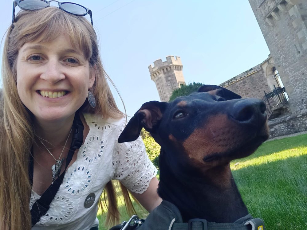 Steph Dyson, founder of Small Pet Guides with a dog